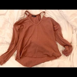 Mauve Cut-Out Shoulder Sweater